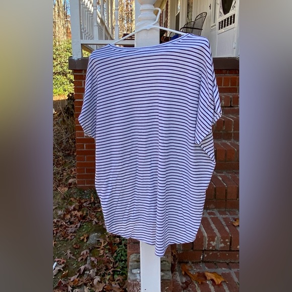 Express One Eleven V-Neck High Low Striped Top Short Sleeve Size Large - Picture 9 of 15